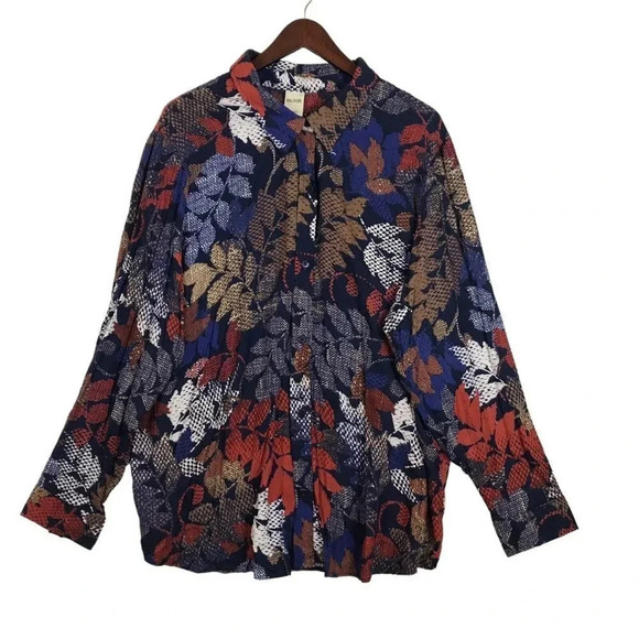 Blair Women's Long Sleeve Button Shirt Plus Size 2XL Leaf Print Lightweight Fall - Picture 1 of 9